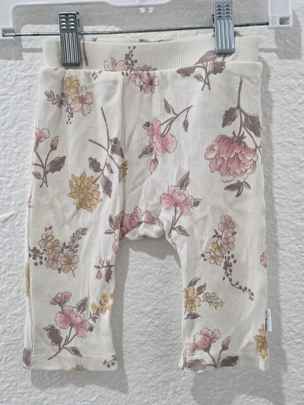 Gerber Cream Ribbed Leggings with Pink & Yellow Floral Print